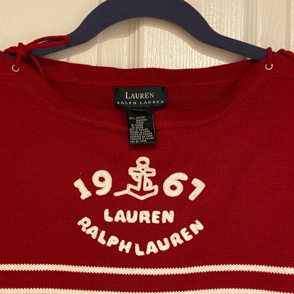 Ralph Lauren Red and White Nautical Striped Sweater - Picture 2 of 6